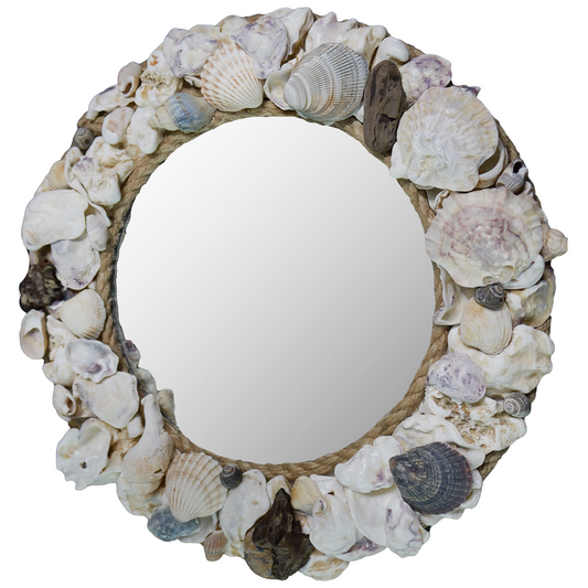 Rustic Round Seashell Mirror