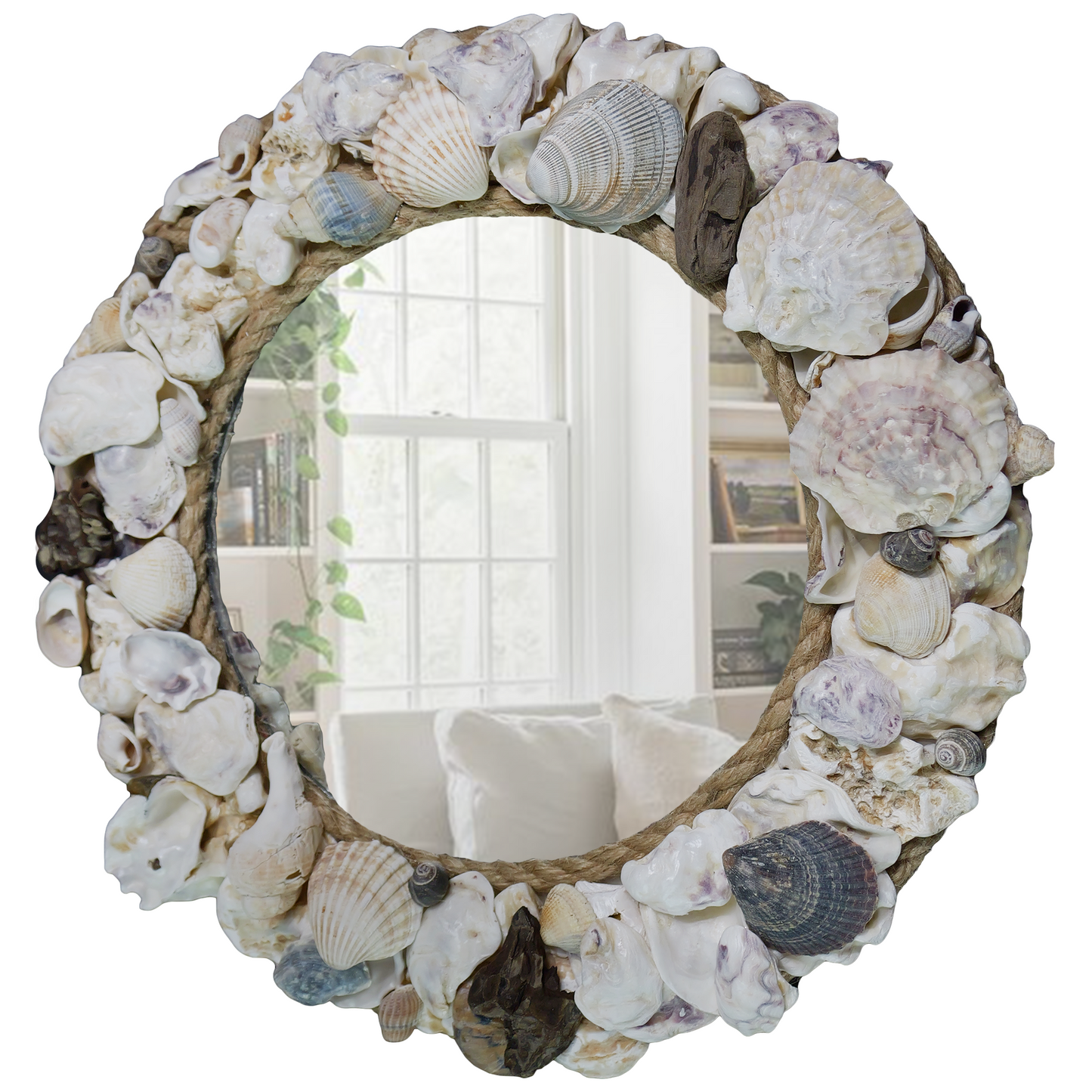 Rustic Round Seashell Mirror