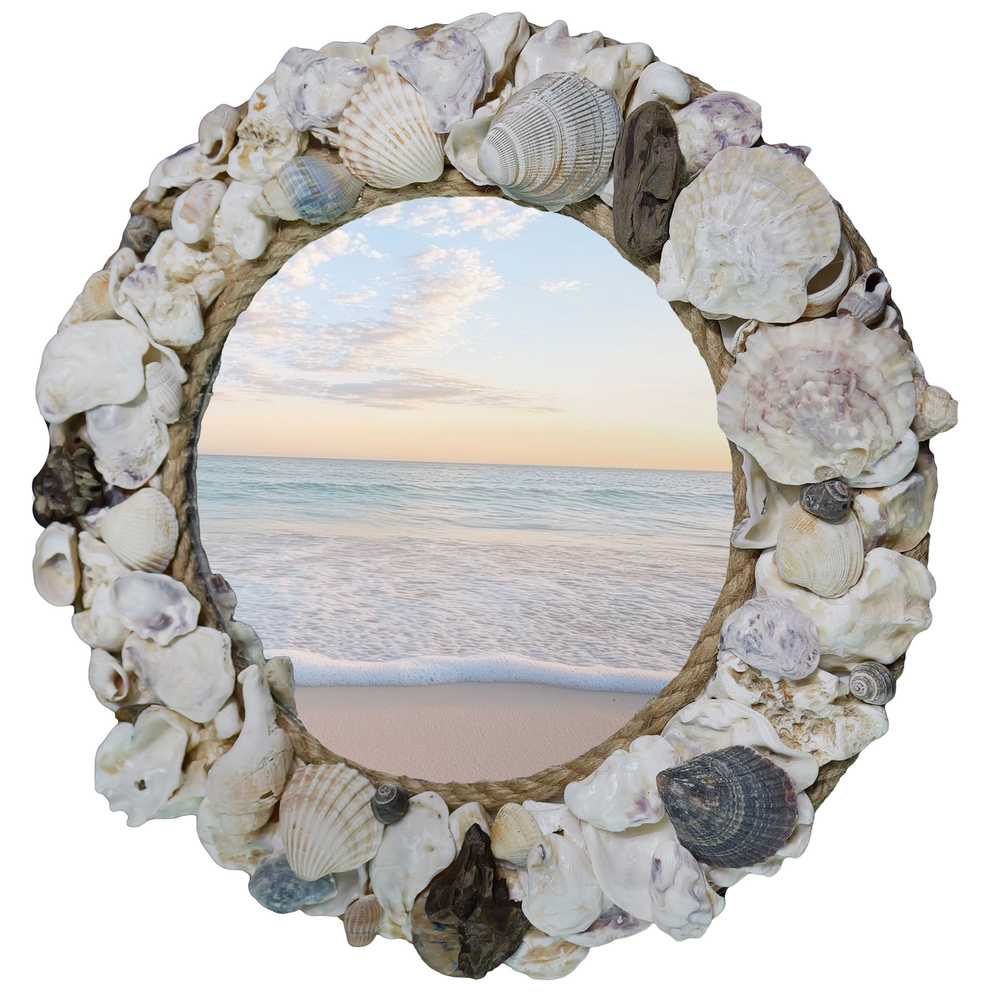 Rustic Round Seashell Mirror